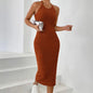 2026 Women's Crew Neck Solid Sleeveless Spaghetti Strap Dress Knit Ribbed Longline Slim-Fit Casual Sports Tank Dress Y2k Clothes