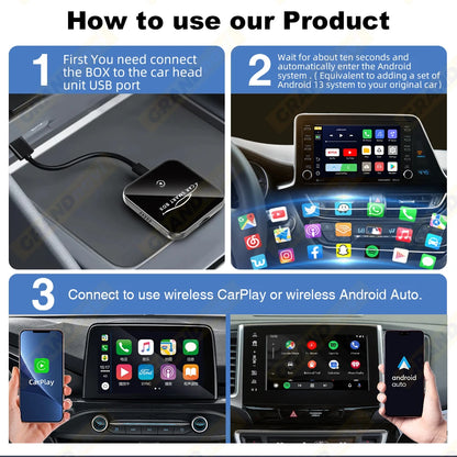 Grandnavi Android 13 3in1 CarPlay Ai Box Wireless Android Auto USB Adapter For Youtube Netflix Tiktok Universal AI Box Plug Play