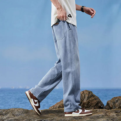Men Summer Fashion High Quality Lyocell Fabric Jeans Men Elastic Waist Casual Denim Pants Baggy Trousers Male Oversized M-4XL