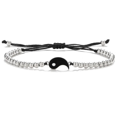 Couple Bracelets Rings Yin Yang Tai Chi Alloy Pendant Adjustable Braid Chain Necklace Matching Lover Bracelet Necklace Earring