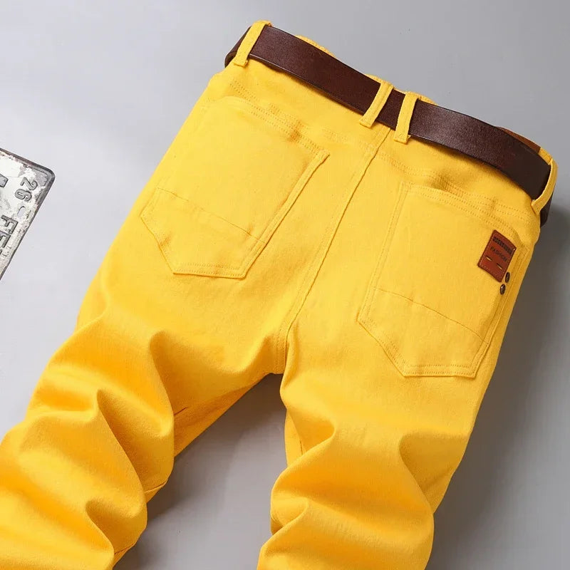 6 Colors New Jeans Men's Stretch Cotton Denim Pants Classic Straight Fashion Fit Autumn Business Casual Trousers Man Clothes