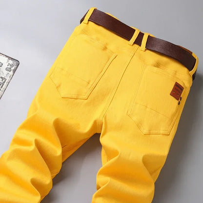 6 Colors New Jeans Men's Stretch Cotton Denim Pants Classic Straight Fashion Fit Autumn Business Casual Trousers Man Clothes