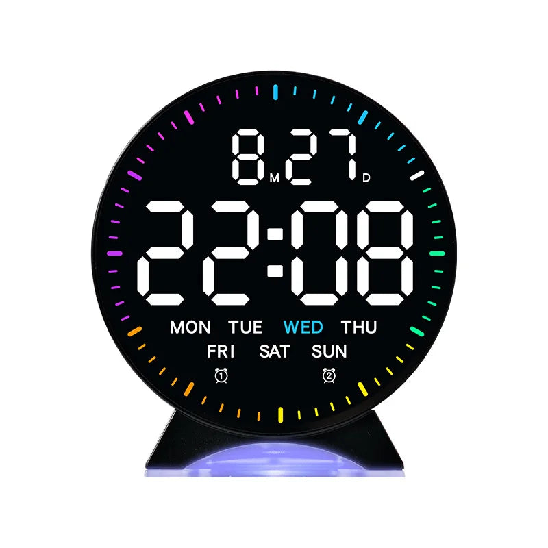 Digital Alarm Clock Week Date Second Hand Display Mood Light Dual Alarm Auto Dimmable Snooze Table Clock 12/24H DST LED Clock