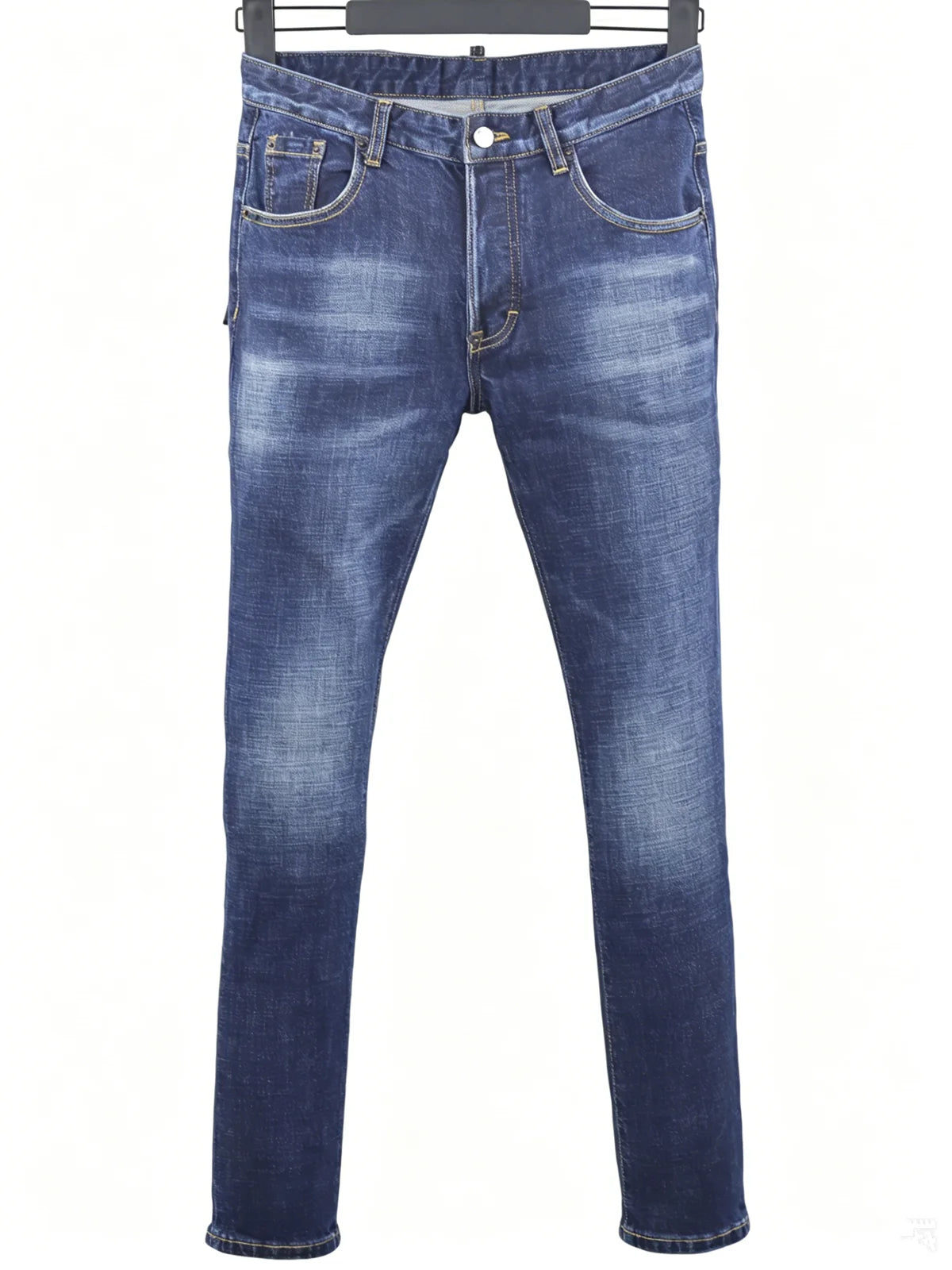 6060 Four Seasons New Men's Washed Ripped Patch Old Slim-fit Straight Black Jeans for Men