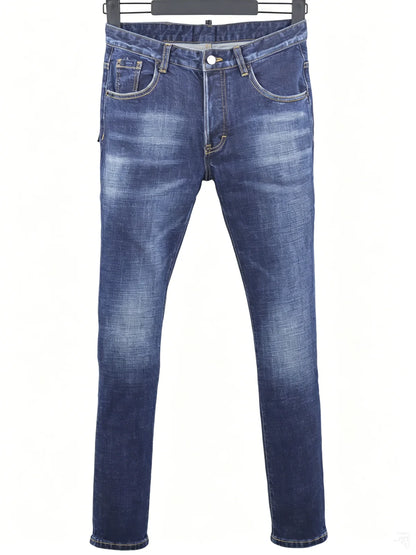 6060 Four Seasons New Men's Washed Ripped Patch Old Slim-fit Straight Black Jeans for Men