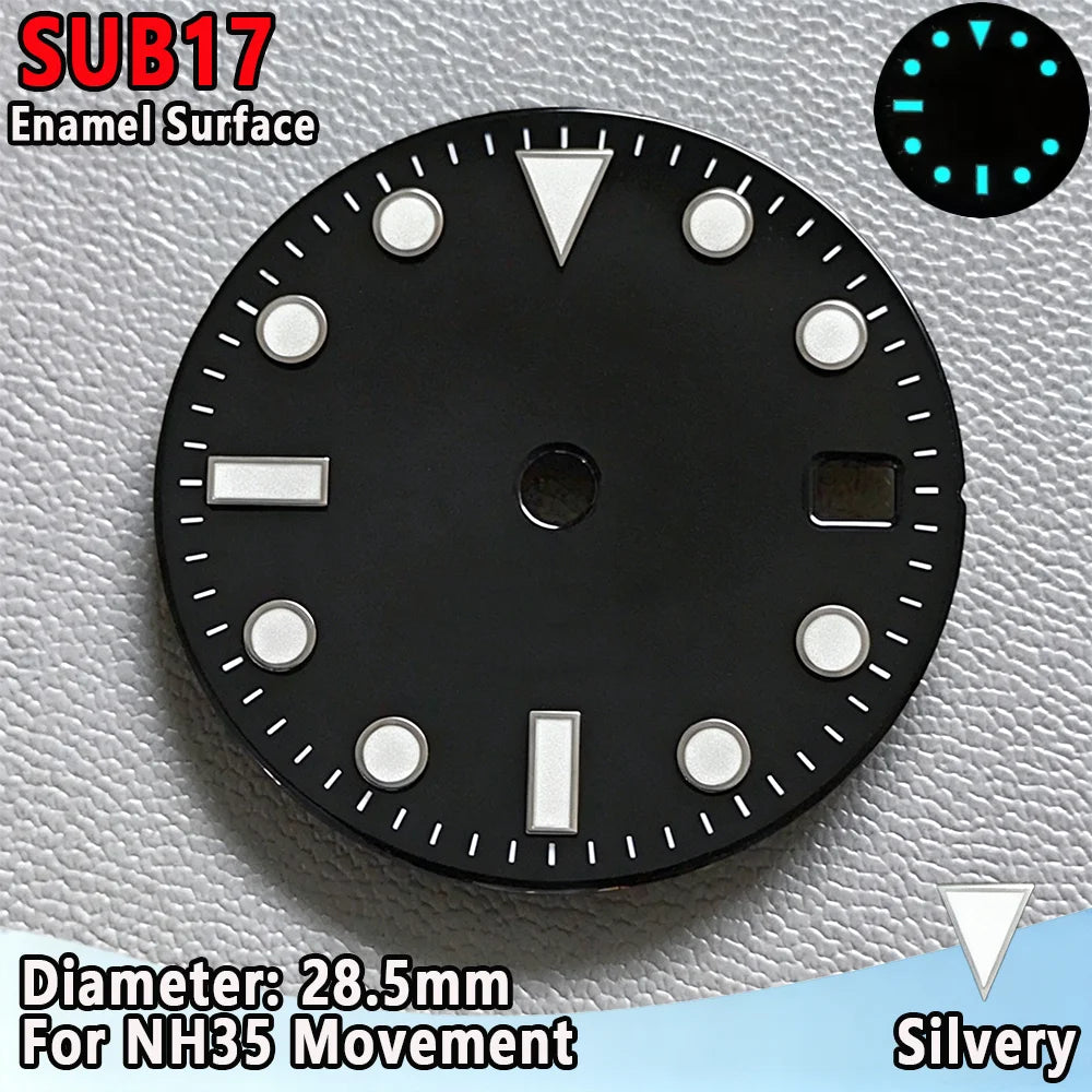 28.5mm NH35 Watch Dial Luminous Dials Single Calendar Dial Suitable For NH35 Movement Can Support DIY Dial Customization Logo