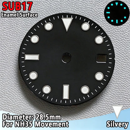 28.5mm NH35 Watch Dial Luminous Dials Single Calendar Dial Suitable For NH35 Movement Can Support DIY Dial Customization Logo