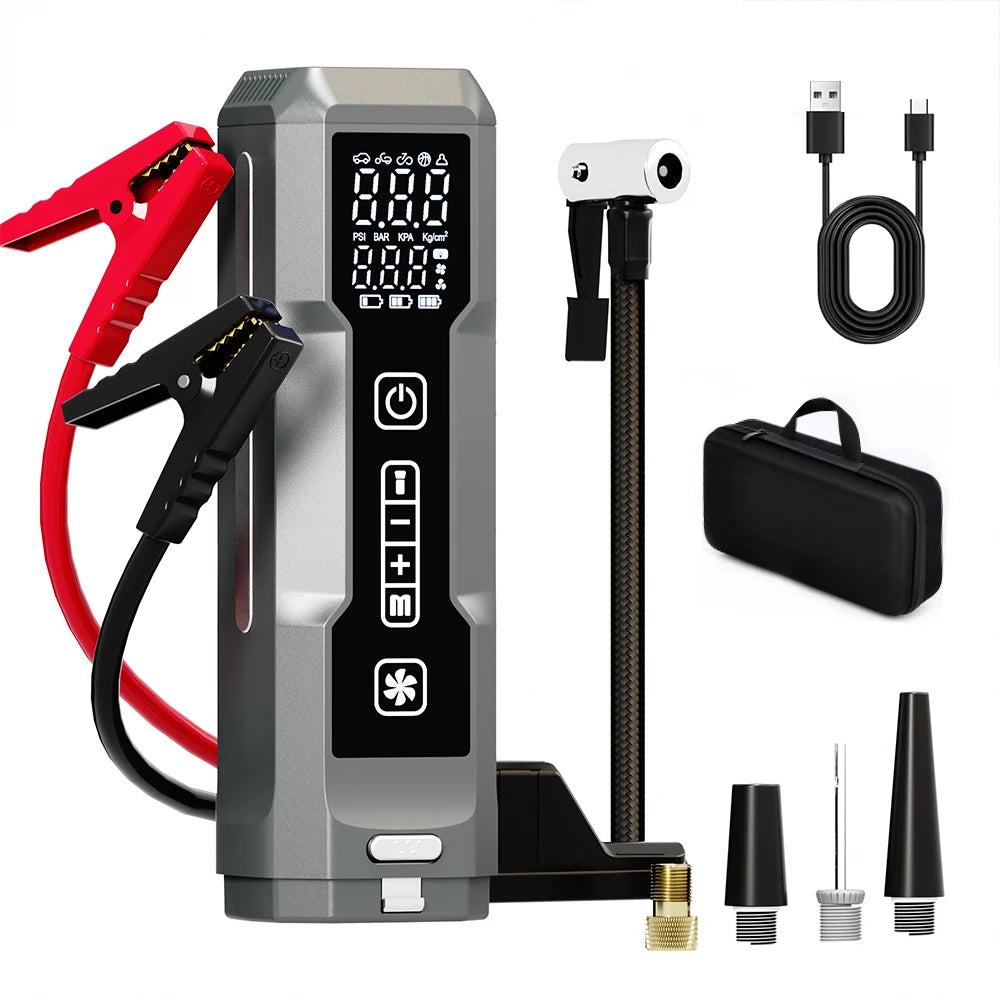 6 in 1 Car Jump Starter Tire Inflator with TPMS Portable Vacuum Cleaner Emergency Battery Booster Air Compressor LED Work Light