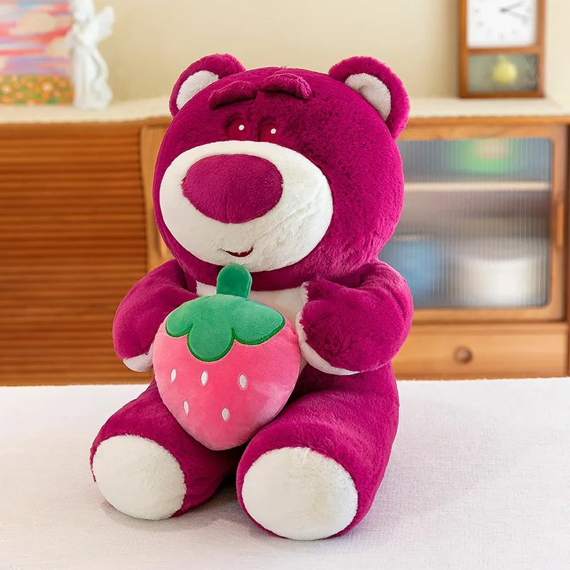 Disney Cute Hug Strawberry Bear Plush Toy Cartoon Anime Strawberry Bear Plush Doll Sleep Pillow Gift for Girlfriend's Birthday
