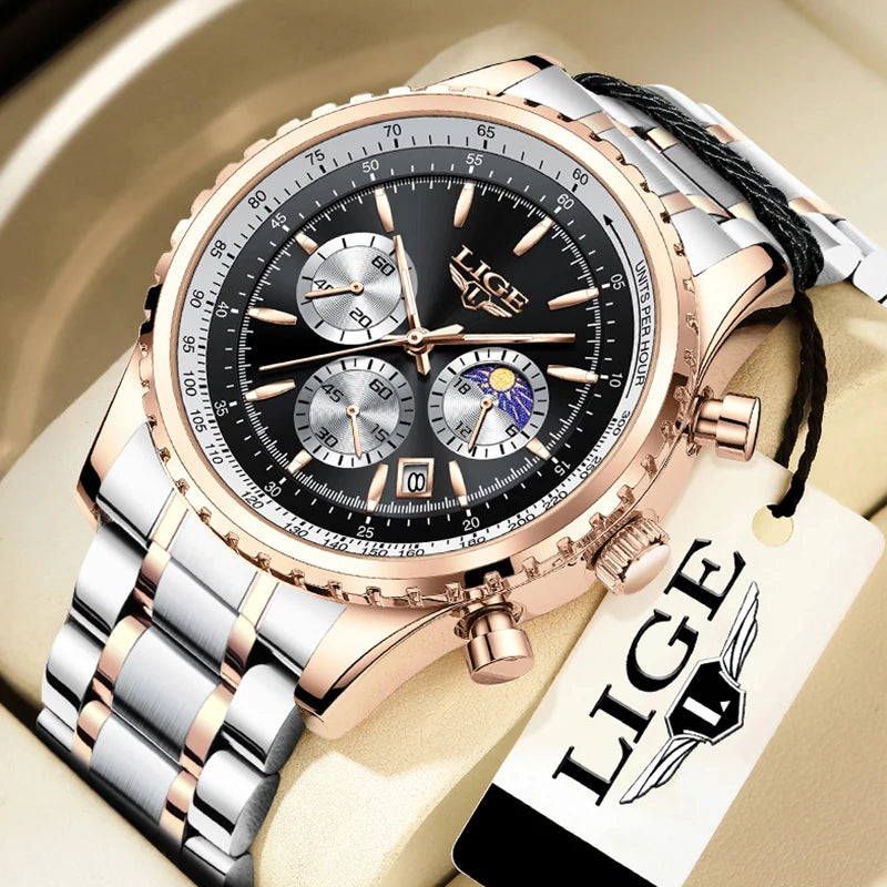 Relogio Masculino LIGE New Men Watch With Full Steel Waterproof Luminous Quartz Watch For Men Fashion Military Date Chronograph