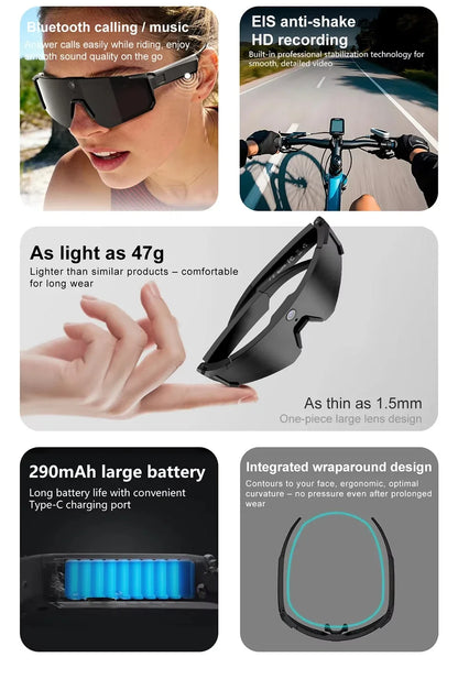 Lenovo 1600w AI Smart Camera Glasses Anti-shake 1080P Video Photo Cycling Sport ChatGPT Sunglasses DualMic 32GB Windproof Goggle
