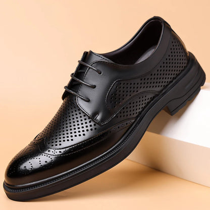 Summer New Leather Shoes Men's Business Hollow Holes Soft Bottom Men's Sandals Formal Wear Breathable Office Dress Shoes for Men