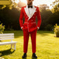 2-Piece Men's Casual Smolking Set with White Lapel Blazer And Black Pants Wedding Groomsmen Suit for Ceremony And Festa