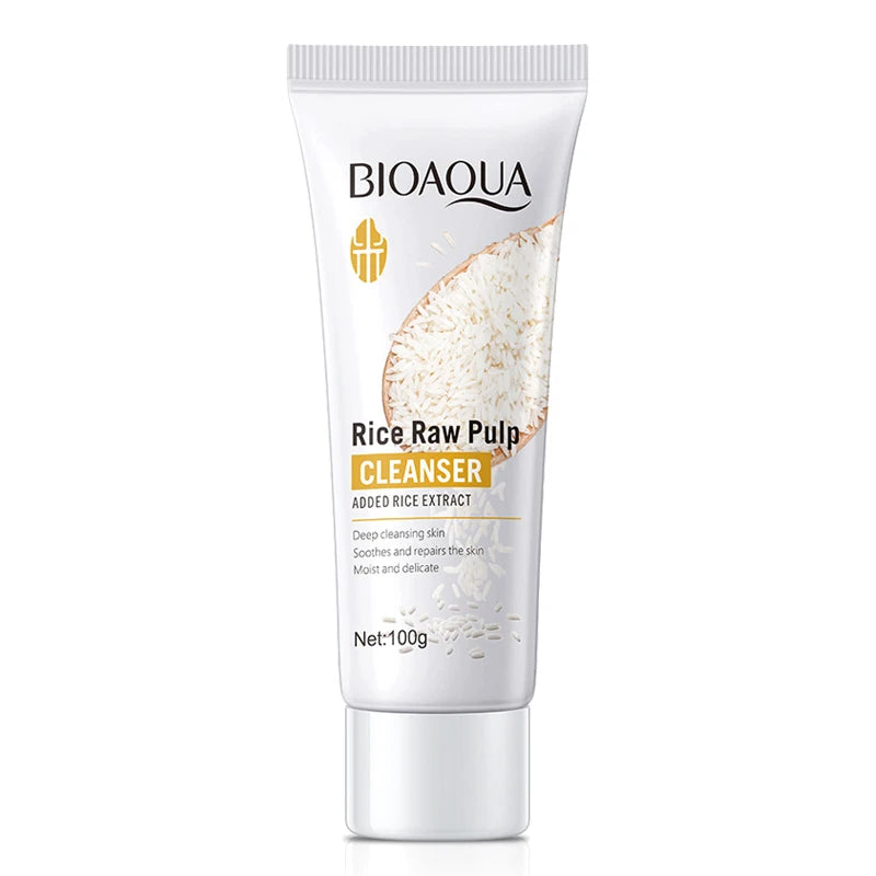 BIOAQUA Rice Raw Pulp Facial Cleanser Face Wash Foam Face Cleanser Moisturizing Whitening Anti-aging Facial Skin Care Products