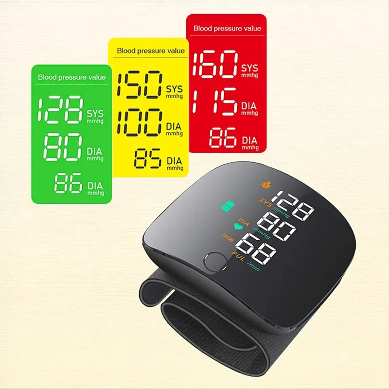 New LED Wrist Blood Pressure Monitor Rechargeable English Voice Broadcast Sphygmomanometer Tonometer BP Monitor