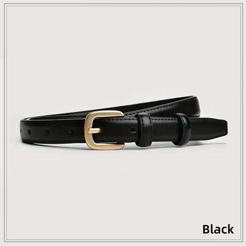 Ladies' slim fit waist belt - PU leather solid color gold buckle, suitable for skirts and pants, suitable for daily leisure, wed