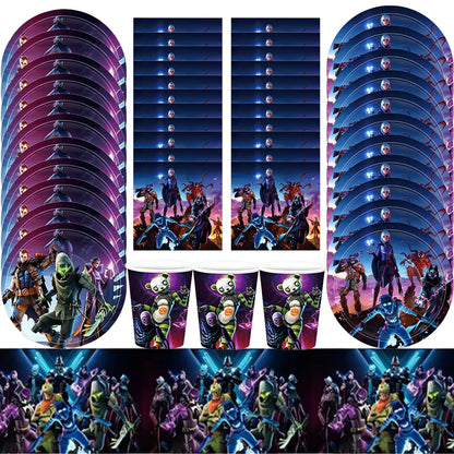 Fortnite Theme Birthday Party Decorations Shooting Game Balloon Cup Plate Tablecloth Banner Baby Shower Kid Favors Supplies Gift