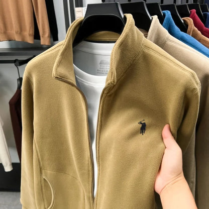 Designer brand luxury men's zipper stand collar coat high-quality Paul pony embroidery autumn winter comfort warm casual jacket