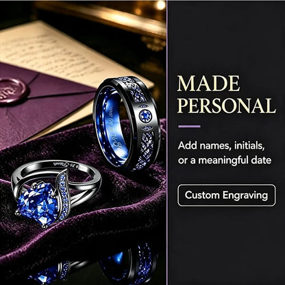 Personalized Couple Rings Set Custom Engraved Heart Cubic Zirconia Engagement  Ring Birthday Gift Wedding Rings Jewelry