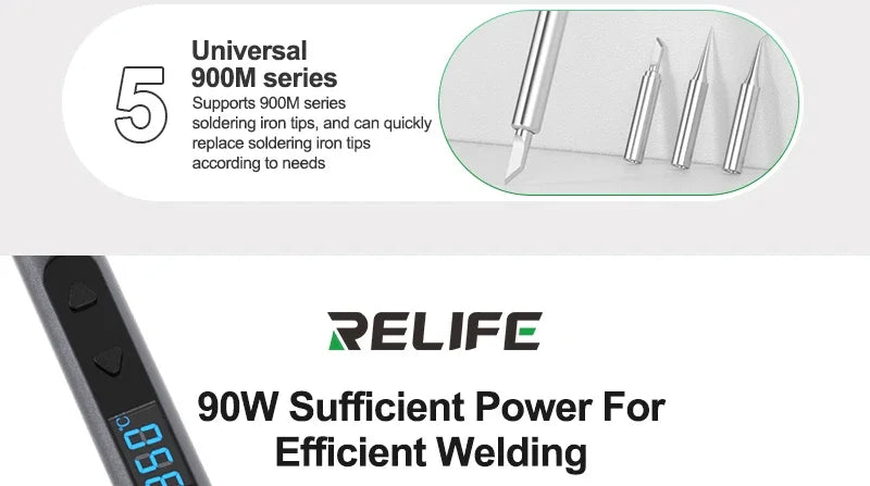 RELIFE 936 90W Intelligent Digital Display Portable Soldering Iron 120~550℃ Adjustable Supports 900M Series Soldering Iron Tips