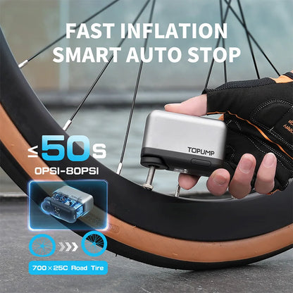 TOPUMP TB2 PRO Elektryczna mini przenośna pompka rowerowa Bezprzewodowy inflator opon 120PSI Max Bateria 450mAh z wyświetlaczem Szybkie ładowanie