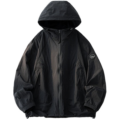 Summer Men's Hooded Sunscreen Jacket UPF50+ Ultra Thin Zipper Pocket Windbreaker Elastic Cuffs Outdoor Hiking Fishing Skin Coats