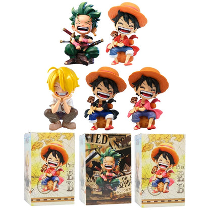 Anime peripheral series new ONE PIECE Luffy Solon Sanji Q-version sitting posture model figurine toy for children birthday gifts