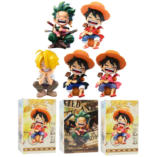 Anime peripheral series new ONE PIECE Luffy Solon Sanji Q-version sitting posture model figurine toy for children birthday gifts
