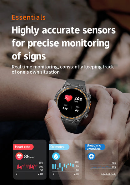 LIGE 2026 Nowy Zewnętrzny Wojskowy Zegarek Smartwatch z Baterią 400 mAh, Wodoodporność 5ATM, Latarka, Monitor Tętna, Tracker Sportowy dla Mężczyzn