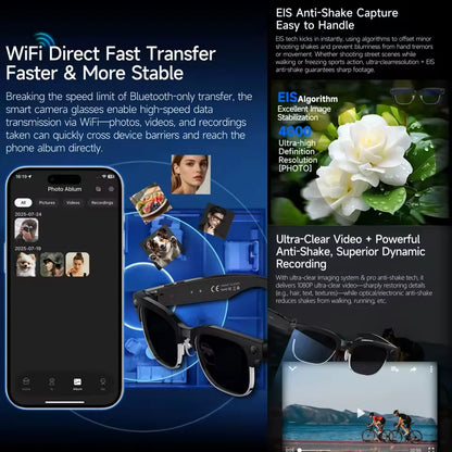 2026 Newest 8MP AI Smart Glasses 1080P HD Camera Video Recording 32GB 120+ Languages Translation Bluetooth Call Music Sunglasses
