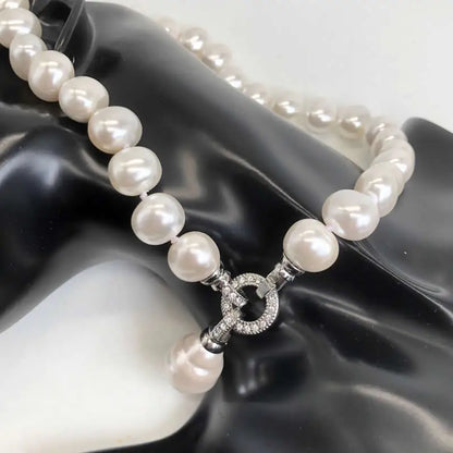 Luxury style Cultured 12-15m White Potato Freshwater Pearl Necklace Cz Pave Shell Pearl Pendant Weddding