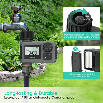 INSOMA Automatic Water Timer Intelligent Irrigation Watering System LCD Display IPX5 Sprinkler Timer Garden Programmer Equipment