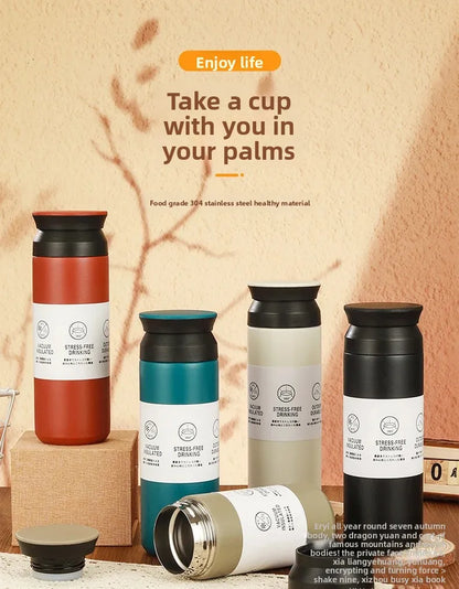 Portable Japanese Style 304 Stainless Steel Insulated Coffee Cup Spray Painted Element Cup Student Gift Car Use Thermos Mug