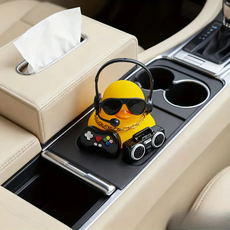 Adorable Gaming Duck Figurine With Headset & Sunglasses Funny Desk Decor for Home Office Car Dashboard Gamer Room Unique Gifts