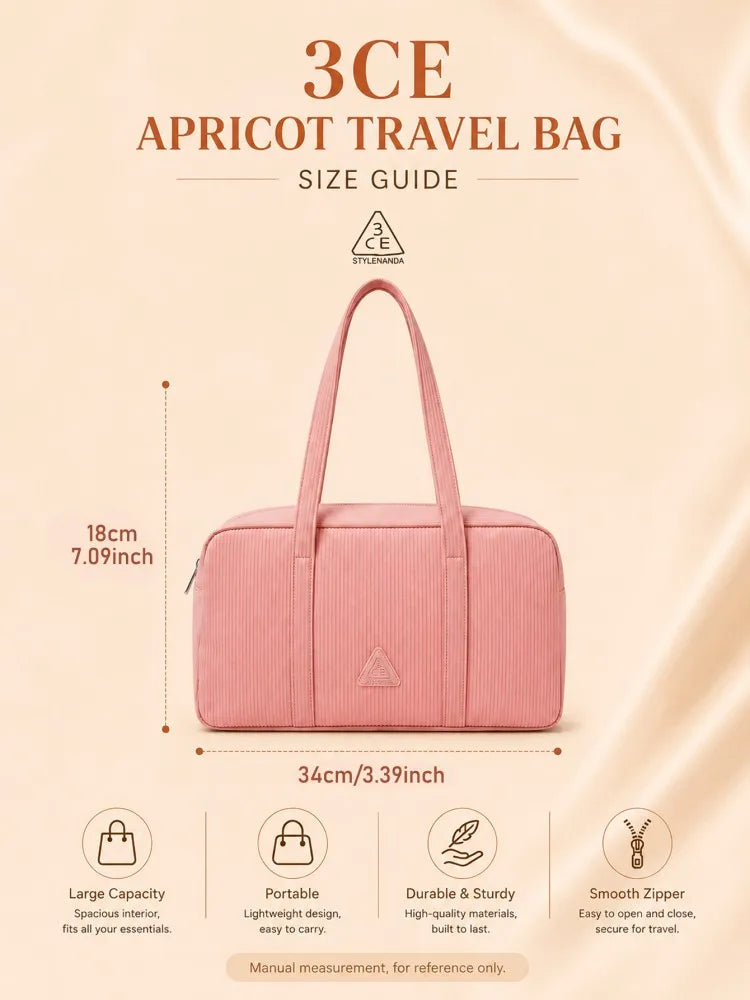 3CE Light Pink Travel Pouch Make up Bags Portable Outdoor Organizer for Cosmetics and Personal Items