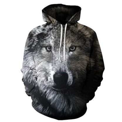 2023 Men's Oversized Hoodie 3D Wolf Animals Pattern Ferocious Warrior Fashion Sweatshirt Loose Street Funny Tracksuits Fitness