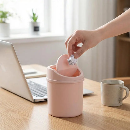 Mini Desktop Trash Can with Press-Top Lid Small Waste Bin for Office Desk & Bedroom Portable Space-Saving Trash Tube