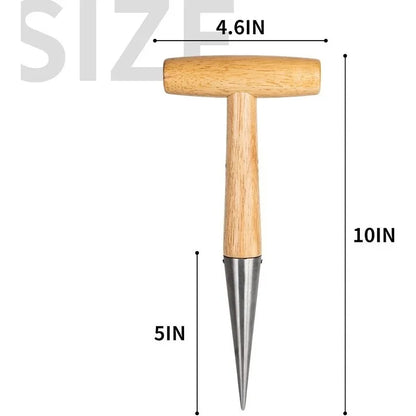 Durable Rust Proof Wood Handle Hand Dibber Hole Puncher for Seed Sowing Plant Transplanting Bulb Planting Remover Tool