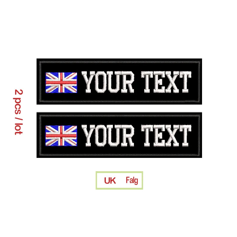 Custom Name Embroidery Patch Army Black Patches US Brazil France UK Country Flag Personalized For Jacket, Bag, Coat; 2 Pcs/ Lot