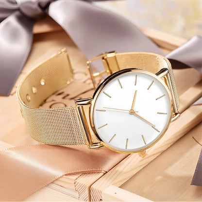 Ultra-thin Fashion Watch Women Luxury Metal Mesh Belt Ladies Quartz Wristwatches Minimalist Elegant Woman Watches reloj mujer