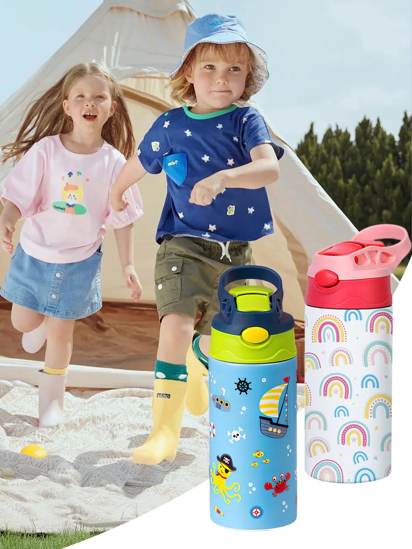 350ml Cartoon Insulated Cup Animal Pattern Stainless Steel Thermos Cup Christmas Vacuum Flasks Water Bottle Xmas Gift Cup