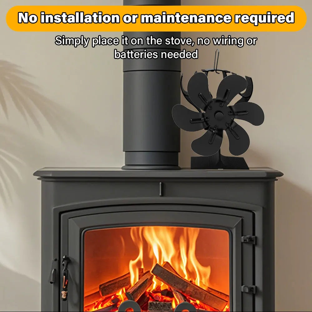 6leaf fireplace fan,winter warm home efficient heat distribution Winter fireplace fan Hot blast stove fan ecological quiet black