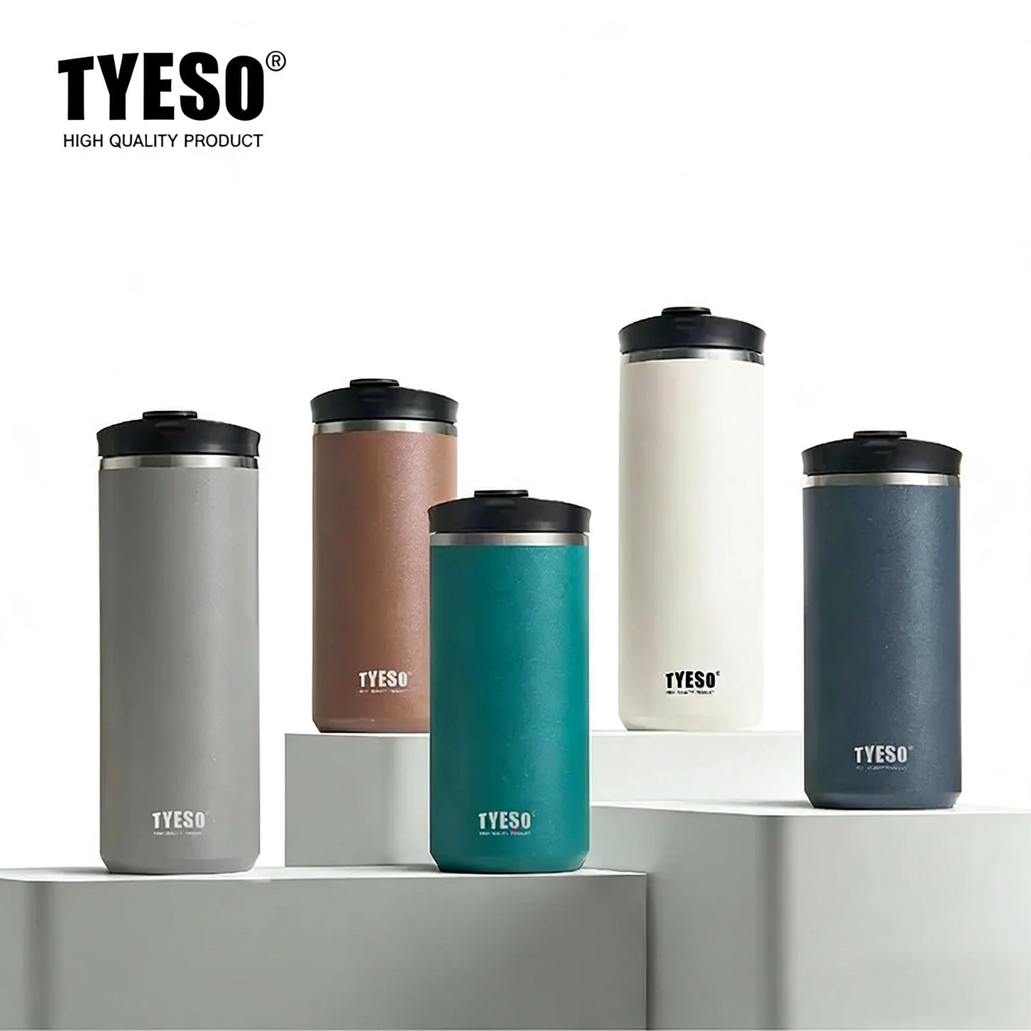 Tyeso French Press Thermoses Travel Mug 304 Stainless Steel Portable Cold Brew Coffee Maker Tea Infuser Double-Wall Insulated