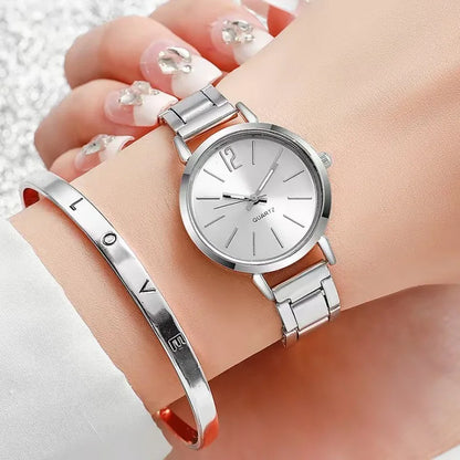 2PCS/Set Fashion Women Watches Small Dial Quartz Watch Luxury Ladies Wristwatch Bracelets Set Reloj Mujer
