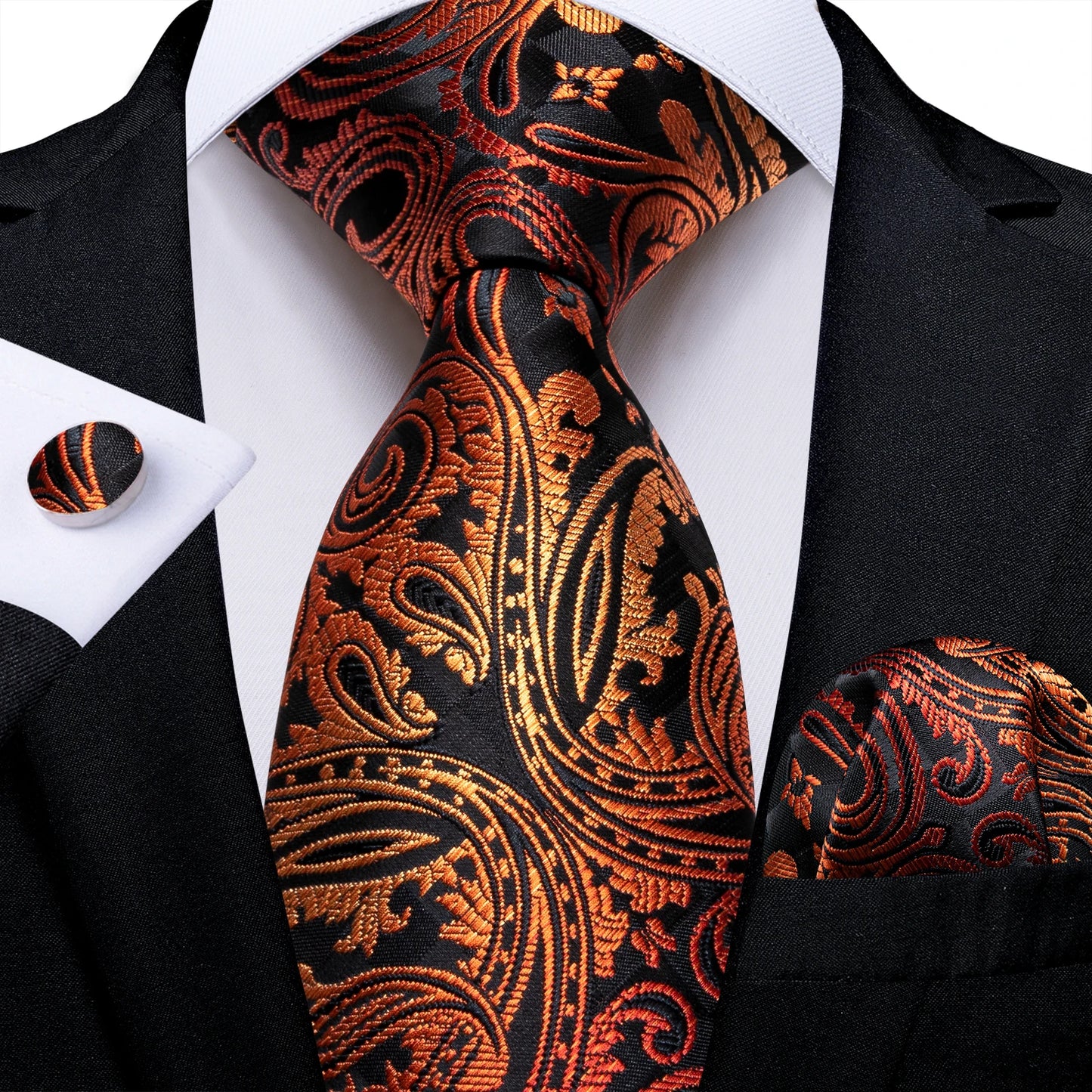 Black And Silver Paisley Floral Men's Ties Gray Blue Pink Wedding Accessories Neck Tie Set Handkerchief Cufflinks Gift For Men