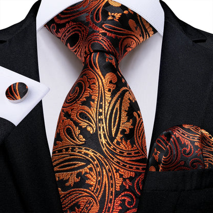 Black And Silver Paisley Floral Men's Ties Gray Blue Pink Wedding Accessories Neck Tie Set Handkerchief Cufflinks Gift For Men