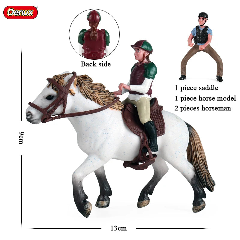 Oenux Farm Horse Race Model Action Figures DIY Equestrianism Horseman Animals Figurine Cute Education Collection Kids Toy Gift