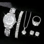 6PCS Women Watch Luxury Elegant Alloy Watch Crystal Wristwatch For Ladies Gift Quartz Watch Alloy Rhinestone Bracelet Montre