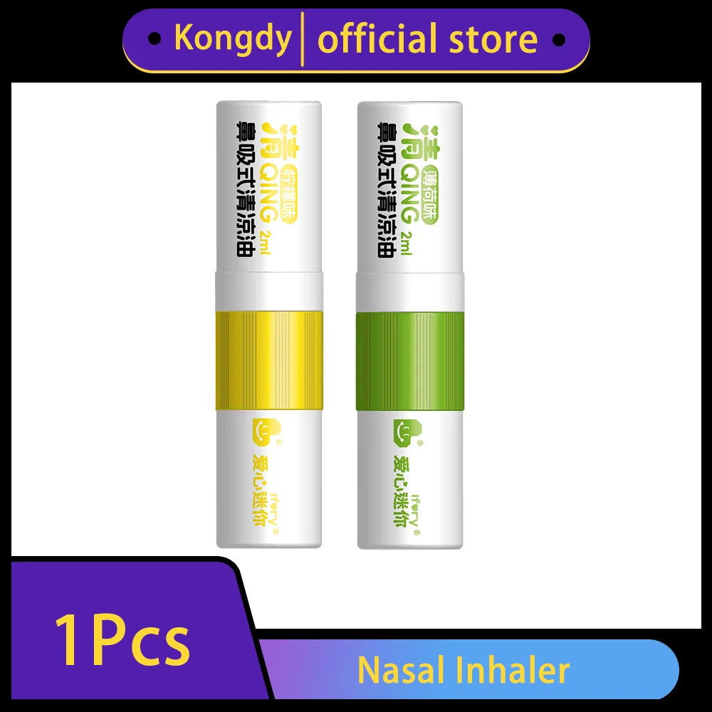 KONGDY 1Pcs Nasal Inhaler 2ml, Portable Refreshing Lemon/Mint Essential Oil Stick for Stay Up & Daily Refreshing Use