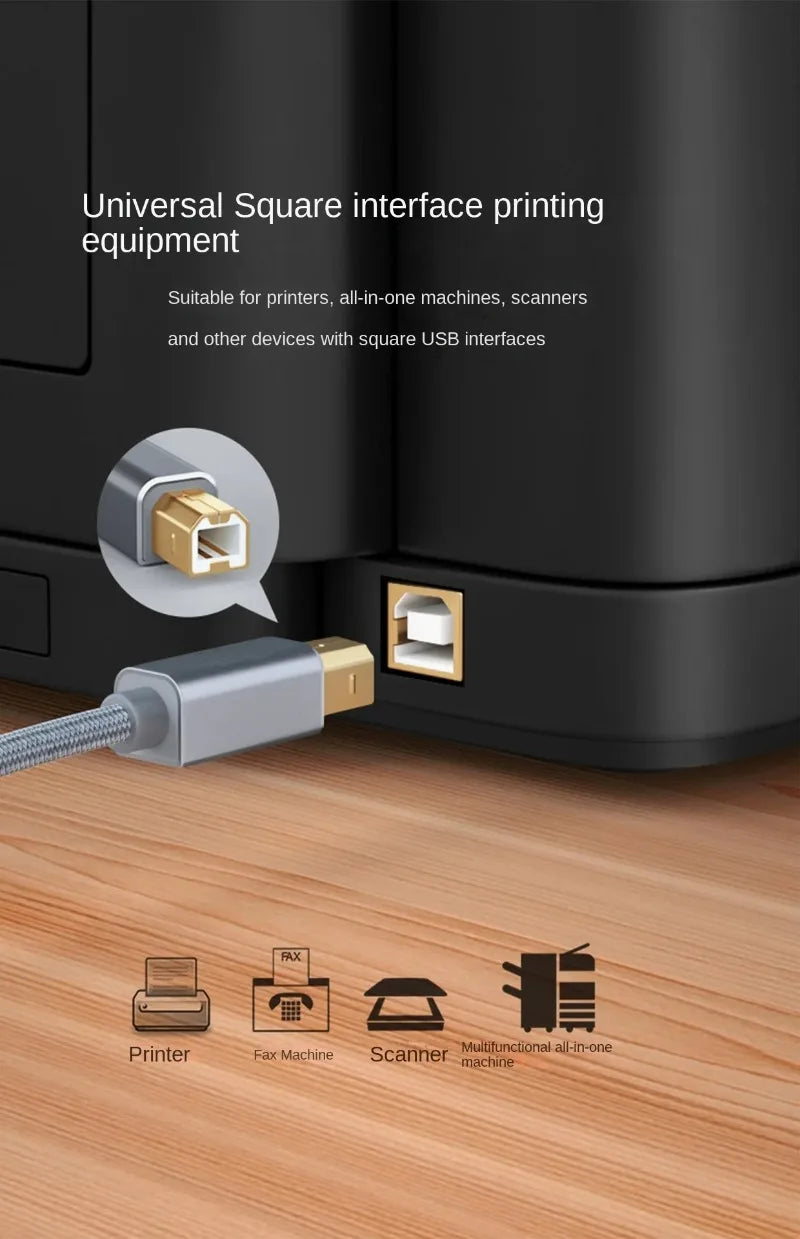 USB C To USB B 2.0 Printer Cable Braided Printer Scanner for Epson HP Canon Brother MacBook Pro Samsung MIDI Controlle Cable
